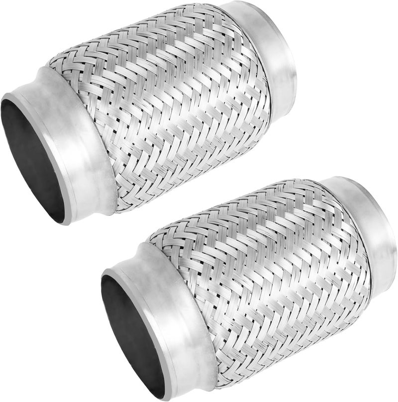 SVULK Exhaust Flex Pipe, 2.75" Double Braid Stainless Steel Flexible Pipe, Heavy Duty Exhaust Flexible Tube Overall Length 5.9"/150mm, 2PCS - Image 1